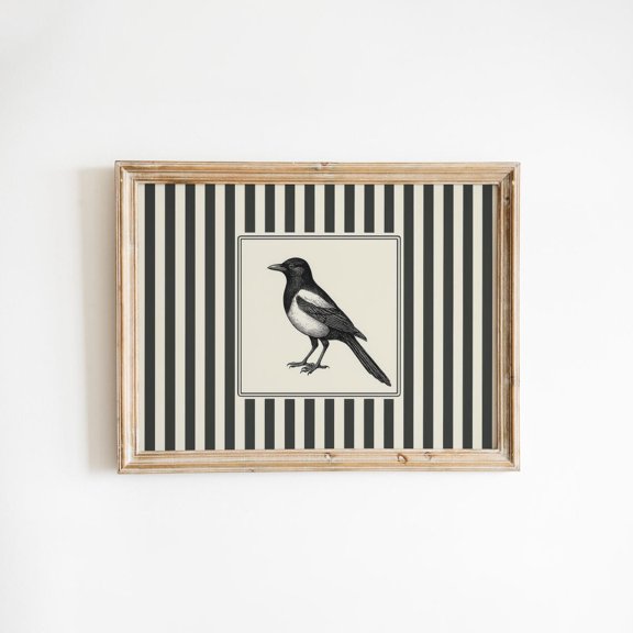 Magpie Bird Gothic Stripe Wall Decor Unframed Paper Print