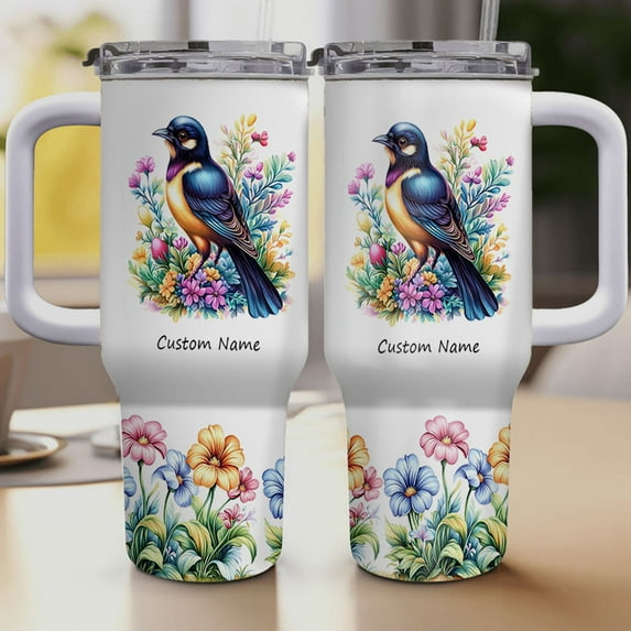 Magpie Bird Lover Gift Tumbler 40oz – Personalized Travel Cup with Straw and Handle – Custom Name Animal Present for Women Girls Birthday or Christmas Bird Theme