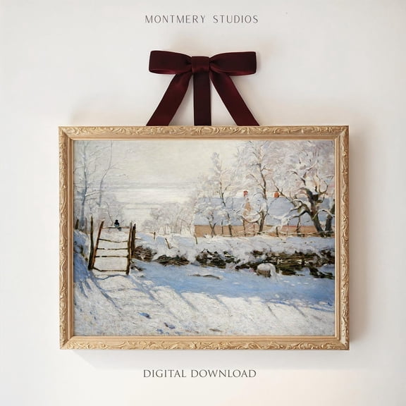Magpie Claude Monet Print Poster, The Magpie Print Poster, Vintage Snowy House, Snowy Village , Country Winter Print Poster, Snowy Landscape, W12, Unframed Poster Size 16x24 F03.1.19l341