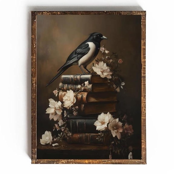 Magpie Dark Academia Wall Art For Reading Nook Decor For Office Art Vintage Book Poster Bird Watcher Book Lover, F038, 8x12 UNFRAMED