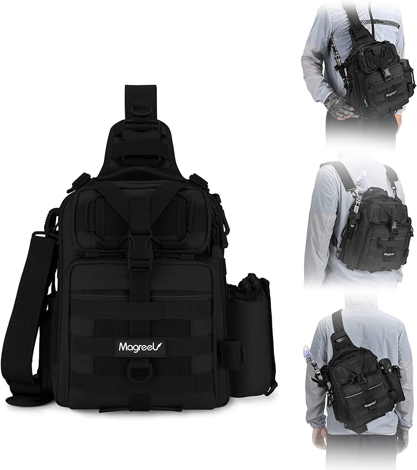 Magreel Fishing Tackle Bag, Waterproof Tackle Storage Gear Bag, Outdoor  Shoulder Backpack Cross Body Sling Bag with Rod Holder and Tackle Box