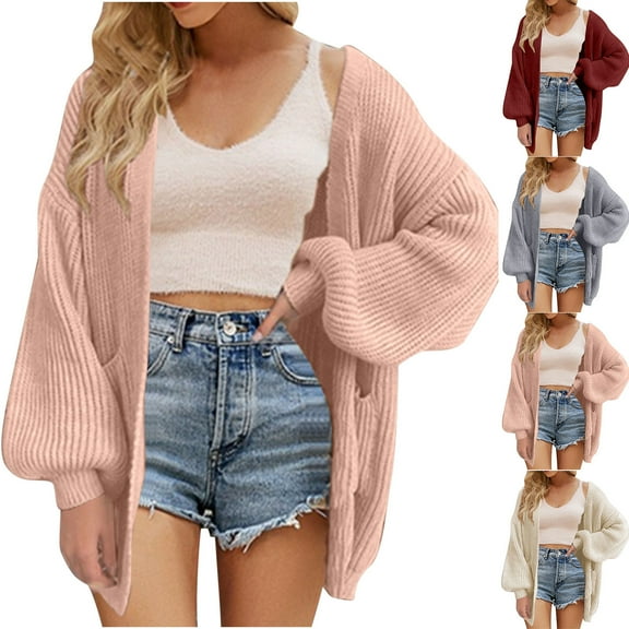 Magroz 2025 Chunky Cardigan for Women Trendy Lightweight Open Front Long Casual Outfits Cable Knitted Oversized Long Sleeve Trendy Fall Sweaters Jacket with Pockets Pink XL