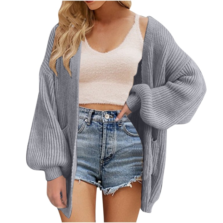 Women's Chunky Knit Cardigan 2025 - Open Front, V-Neck, Long Bell Sleeves, Oversized Fit