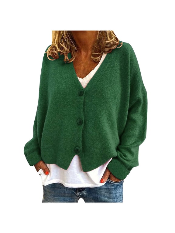 2025 Womens Cardigan Sweaters Oversized Long Sleeve V Neck Open Front Fall Winter Cardigans Coats Stripes Knit Casual Solid Buttons Outerwear 2025 Green XXL