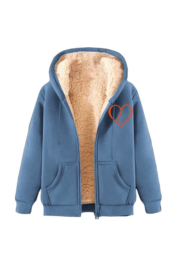 2025 Womens Fleece Lined Jackets Coats Trendy Winter Warm Zip Up Sherpa Hoodies Sweatshirts Casual Comfy Outwear with Pocket Casual Long Sleeve Fleece Jacket Hoodies Sky Blue XXXL
