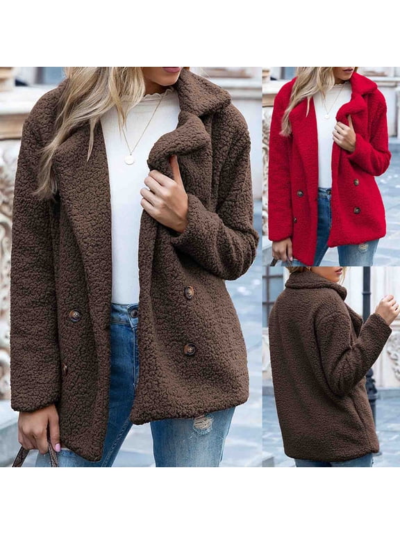 2025 Womens Sherpa Jacket Trendy Button Down Fuzzy Fleece Jacket Long Sleeve Teddy Coat Winter Warm Thick Outwear with Pockets Casual Double Breasted Jacket Coffee XXXXL