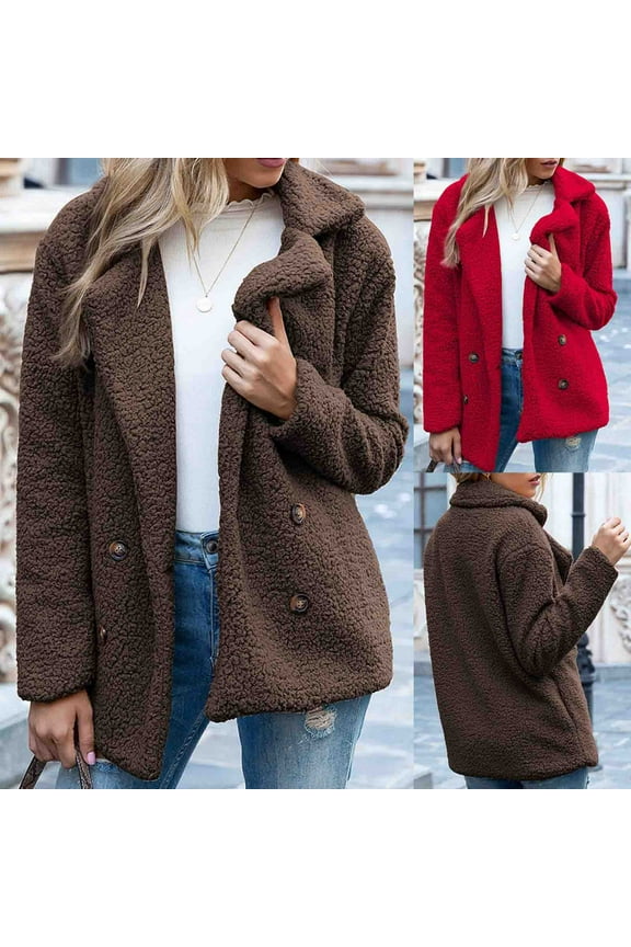 2025 Womens Sherpa Jacket Trendy Button Down Fuzzy Fleece Jacket Long Sleeve Teddy Coat Winter Warm Thick Outwear with Pockets Casual Double Breasted Jacket Coffee XXXXL