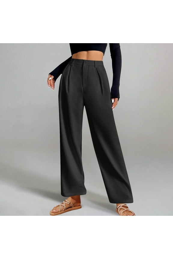 Business Casual Pants for Women Straight Leg Dress Pants High Waisted Trousers Baggy Formal Interview Trousers with Pockets High Waisted Lounge Pants Women 100% Cotton Clothes