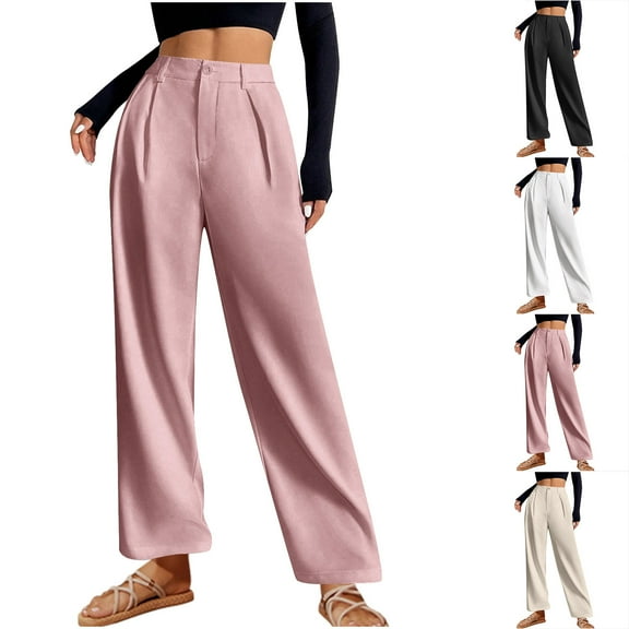 Magroz Business Casual Pants for Women Straight Leg Dress Pants High Waisted Trousers Baggy Formal Interview Trousers with Pockets Sweatpants Y2K Satin Pants