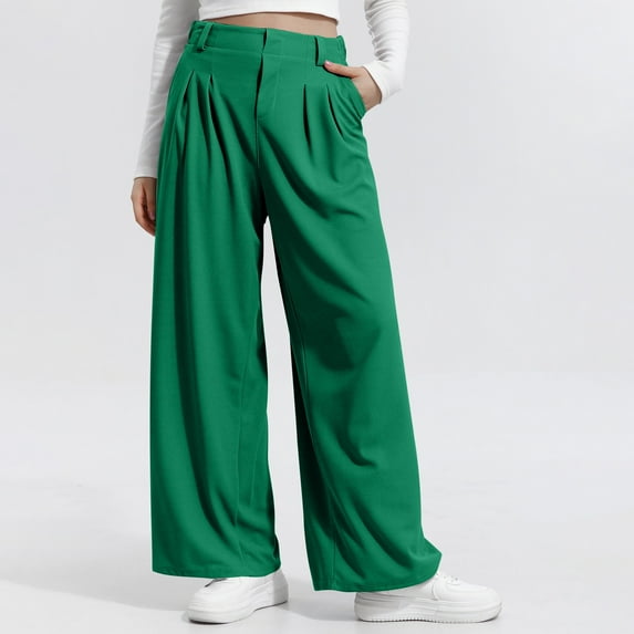 Magroz Dress Pants Women Wide Leg Flare Flowy Trousers Dressy Casual Office Work Pants Pleated Baggy Sweatpants with Pockets Wide Leg Flowy Pants Flared Sweatpants