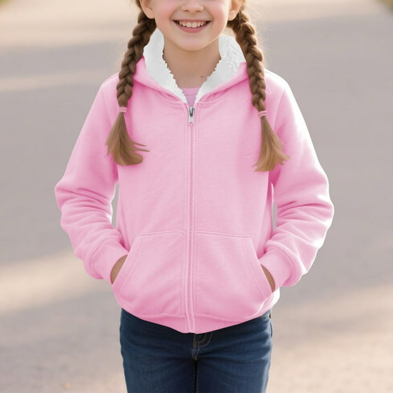 Magroz Girls Hoodie Zip Up Hooded Jackets Fashion Thick Sherpa Lined Coat Long Sleeve Sweatshirt with Pockets Tween Girls Winter Hoodies Warm Fuzzy Fleece Trendy Clothes Pink 11 Years
