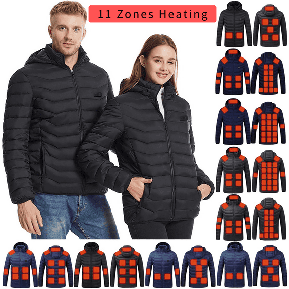 Magroz Heated Jacket for Women Men with 11 Zones Heating 2025 Zip Up Winter Heated Coat Soft Shell Quilted Thicken Warm Coat Outerwear Lightweight Heating Jackets Outdoor Winter Clothes Blue XXL
