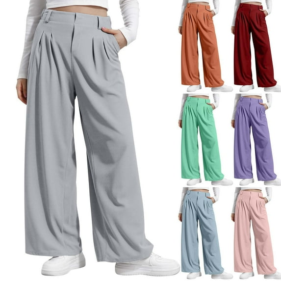 Magroz Womens Dress Pants Wide Leg Flare Baggy Trousers Dressy Casual Office Work Pants Pleated Business Sweatpants with Pockets Pants for Petite Women Wide Leg Pajama Pants