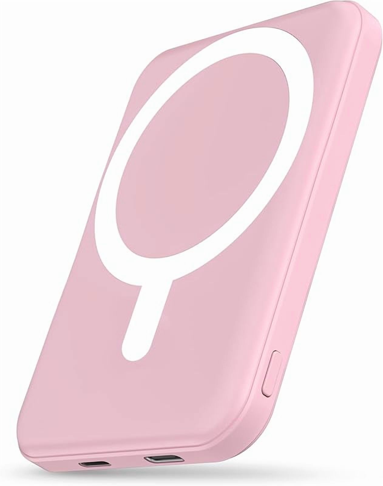 for Magsafe Battery Pack, 5000mAh Magnetic Power Bank with Type-C Cable 20W PD Fast Charging Lighting Input Wireless Portable Charger for iPhone 17/16/15/14/13/12/ All Series-Pink