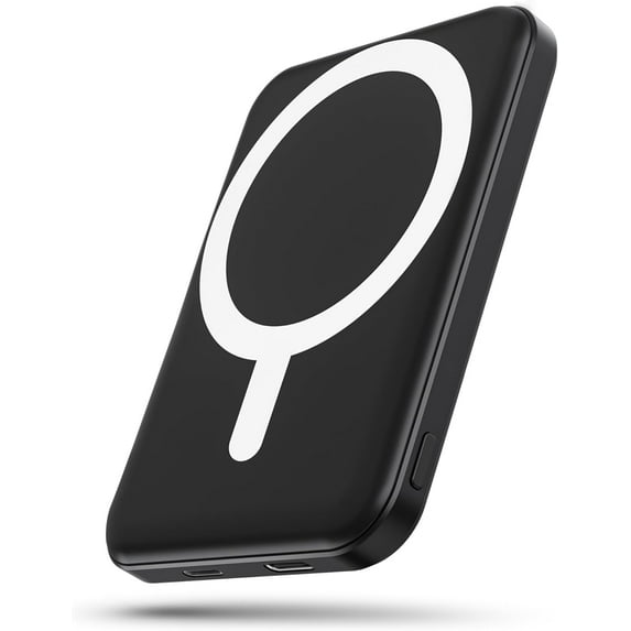 for Magsafe Battery Pack, 5000mAh Magnetic Power Bank with Type-C Cable 20W PD Fast Charging Lighting Input Wireless Portable Charger for iPhone 16/15/14/13/12/ All Series-Black