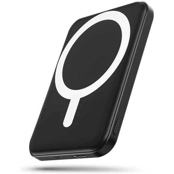 for Magsafe Battery Pack, 5000mAh Magnetic Power Bank with Type-C Cable 20W PD Fast Charging Lighting Input Wireless Portable Charger for iPhone 16/15/14/13/12/ All Series-Black