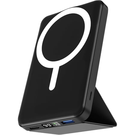 for Magsafe Battery Pack, Foldable 10000mAh Magnetic Power Bank with USB-C Cable LED Display 22.5W PD Fast Charging Wireless Portable Charger for iPhone 17/16/15/14/13/12 Series-Black