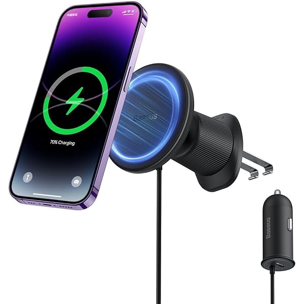 for Magsafe Car Mount Charger, [All in One] Baseus 15W Fast Charging Phone Mount for Car Vent, Magnetic Wireless Car Charger with 40W USB A Car Charger and Cable for iPhone 15 14 13 12 Pro Max Plus