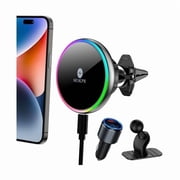 for Magsafe Car Mount Charger-Wireless Car Charger-Magnetic Car Phone Holder for Dash Air Vent-LED RGB HandsFree Car Mount Fast Car Charger for iPhone 16 15/14/13/12 Series with QC 3.0 Adapter