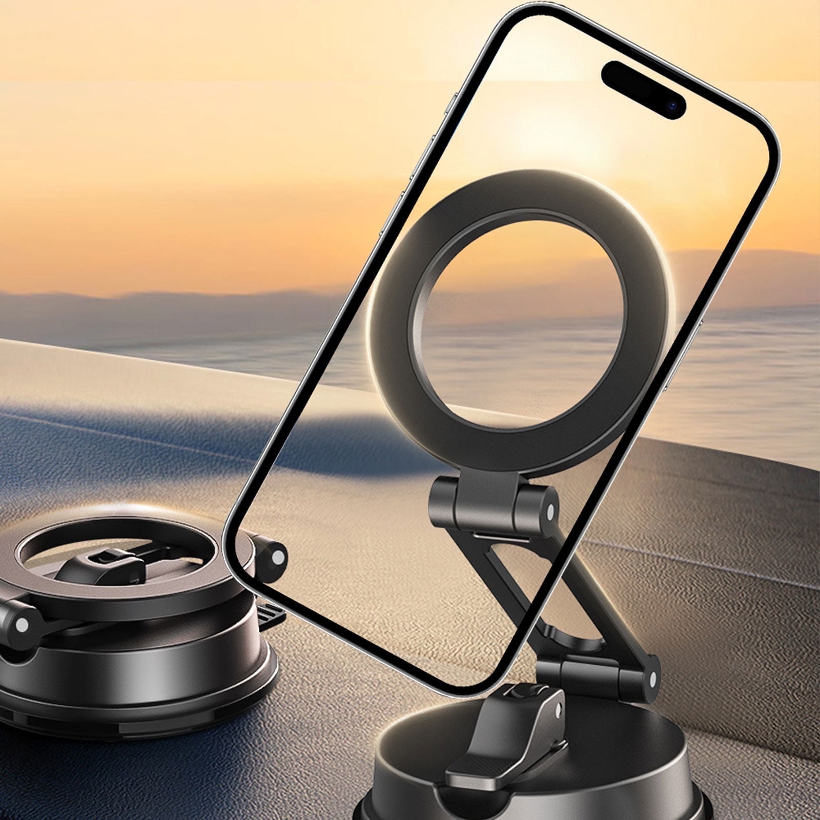 Vacuum Suction Magnetic Car Phone Holder, Electric Magnetic Car Phone Holder Mount Foldable Adjustable Car Mount For IPhone12-16,Mirror/Glass/Screen/Smooth None Porous Surface (Not Charge Phone