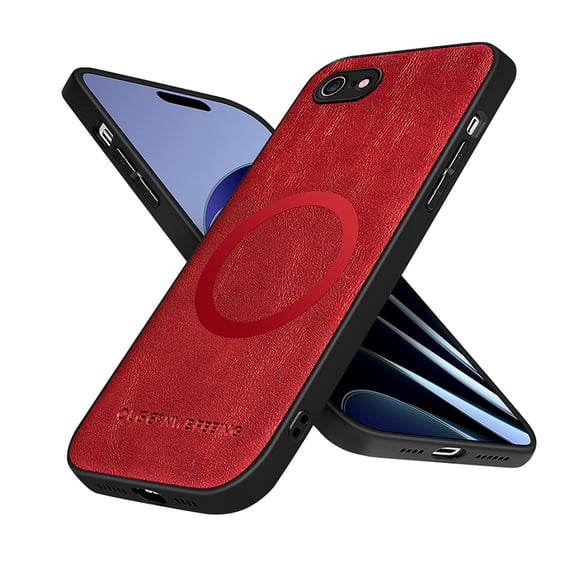 Magsafe Case Compatible with Apple iPhone 7 / 8 / SE 2022 & 2020, Slim Fit Premium PU Leather + PC Bumper Rugged Anti-Scratch Shockproof Minimalist Phone Case for iPhone 7 / 8 / SE 2022 & 2020,Winered