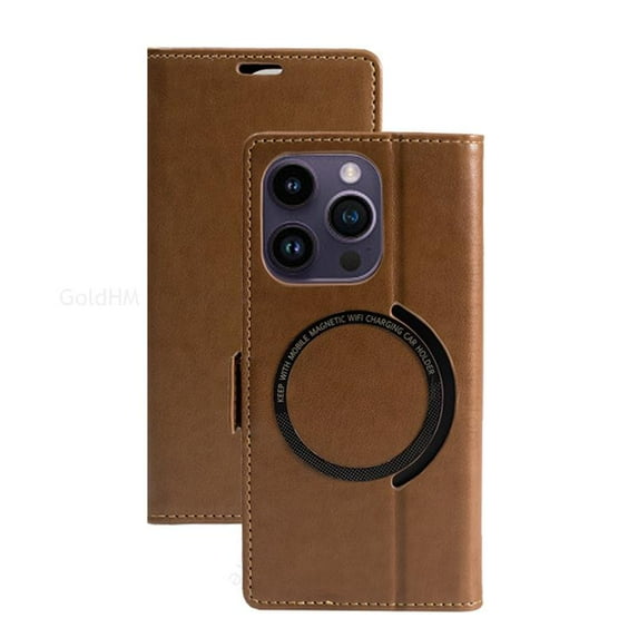 For Magsafe Case for OnePlus 12 10 Pro Magnetic Flip Leather Phone Case for OnePlus 9 10 Pro Wireless Charger Card Wallet Cover (Brown,For OnePlus 9 Pro)
