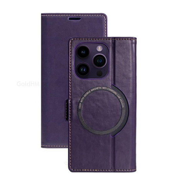 For Magsafe Case for OnePlus 12 10 Pro Magnetic Flip Leather Phone Case for OnePlus 9 10 Pro Wireless Charger Card Wallet Cover (PURPLE,For OnePlus 9 Pro)