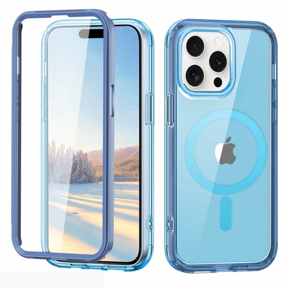 Magsafe Case for iPhone 12 Pro Max, Compatible with MagSafe Full-Body Protection Shockproof Rugged Clear Phone Cover with Built-in Anti-Fingerprint Screen Protector for iPhone 12 Pro Max, Blue