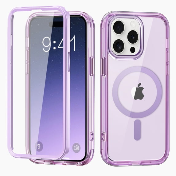 Magsafe Case for iPhone 12 Pro Max, Compatible with MagSafe Full-Body Protection Shockproof Rugged Clear Phone Cover with Built-in Anti-Fingerprint Screen Protector for iPhone 12 Pro Max, Lightpurple