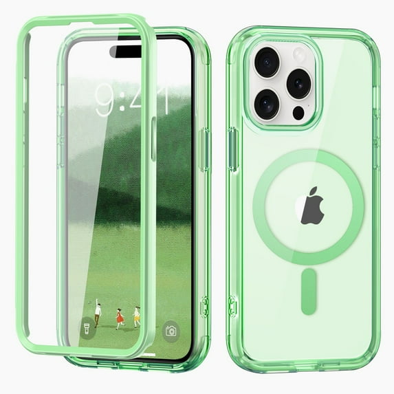 Magsafe Case for iPhone 14 Pro, Compatible with MagSafe Full-Body Protection Shockproof Rugged Clear Phone Cover with Built-in Anti-Fingerprint Screen Protector for iPhone 14 Pro, Green