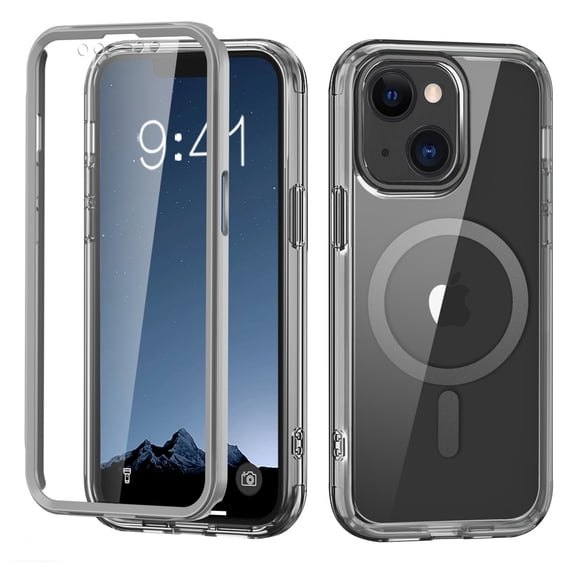 Magsafe Case for iPhone 15, Compatible with MagSafe Full-Body Protection Shockproof Rugged Clear Phone Cover with Built-in Anti-Fingerprint Screen Protector for iPhone 15, Gray