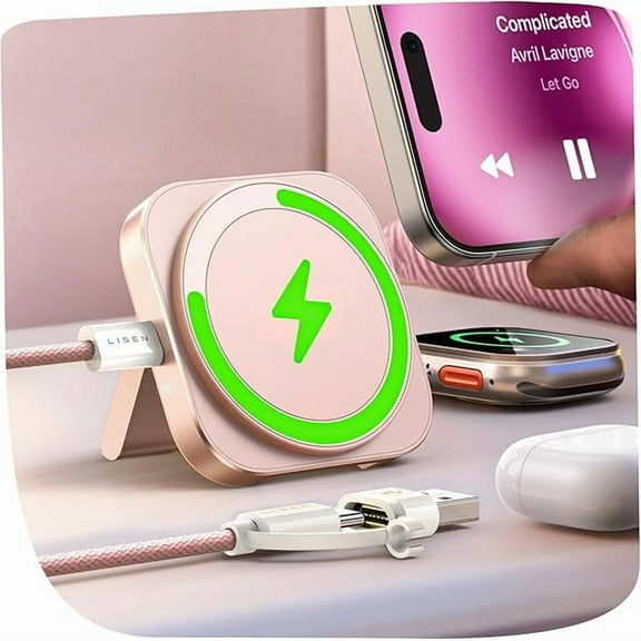 for Magsafe Charger Stand for Apple,Travel Charger for iPhone 16 Pro Charging Station Pad,Magnetic Wireless Charger for iPhone and Watch Airpods Travel Magsafe Accessories Fit iPhone 16-12 Pink