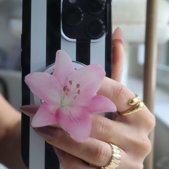 Magsafe Phone Grip: Magnetic Pink Lily Floral Phone and E-Reader Holder