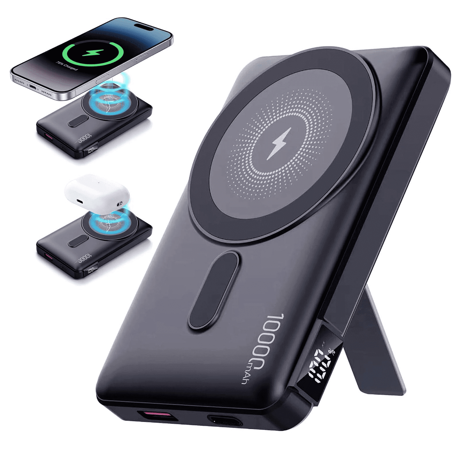 for Magsafe Portable Charger, 10000mAh Wireless Magnetic Power Bank with Built-in Stand, 22.5W PD Fast Charging for MagSafe Battery Pack Compatible with iPhone 17/16/15/14/13/12 Series