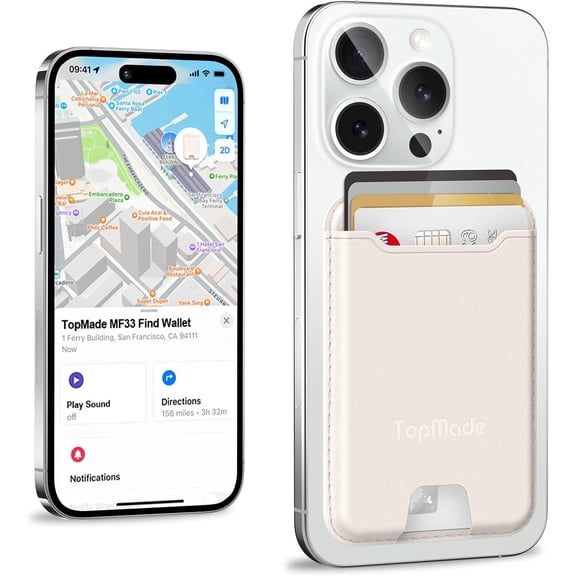 for Magsafe Wallet, Works with Apple Find My, Strongest Magnetic Wallet for iPhone 16/15/14/13/12 Series, Leather Magnetic Card Holder with Powerful Magnets, RFID Blocking, Fit 4 Cards, Milky White