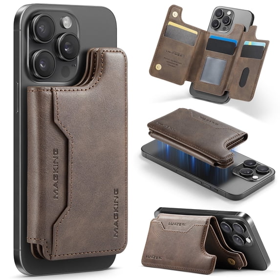 Magsafe Wallet for iPhone 17/16/15/14/13/12 Pro Max Plus Series, Card Holder Strong Magnetic Vegan PU Leather Wallet Stand with 7 Card Slots, RFID Blocking - Gray