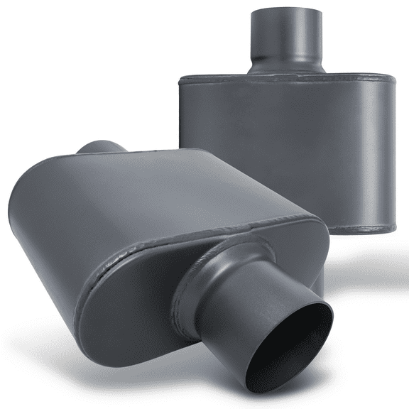 Magshion 1 Pair 3 Inch Inlet/Outlet Chambered Exhaust Muffler Straight-Through Round Stainless Steel Center Tip, Gray