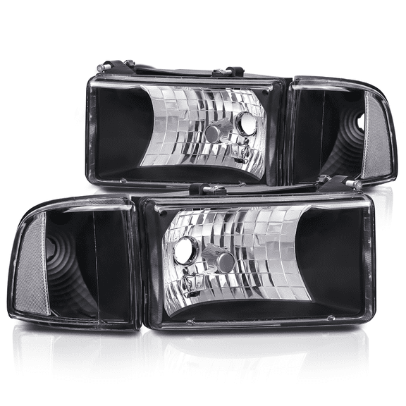 Magshion 1 Pair Replacement Headlamp for Dodge Ram 1500 1994-2001, Dodge Ram 2500 1994-2001, Dodge Ram 3500 1994-2001, Black Housing Clear Reflector Clear Lens Left/Right Pair