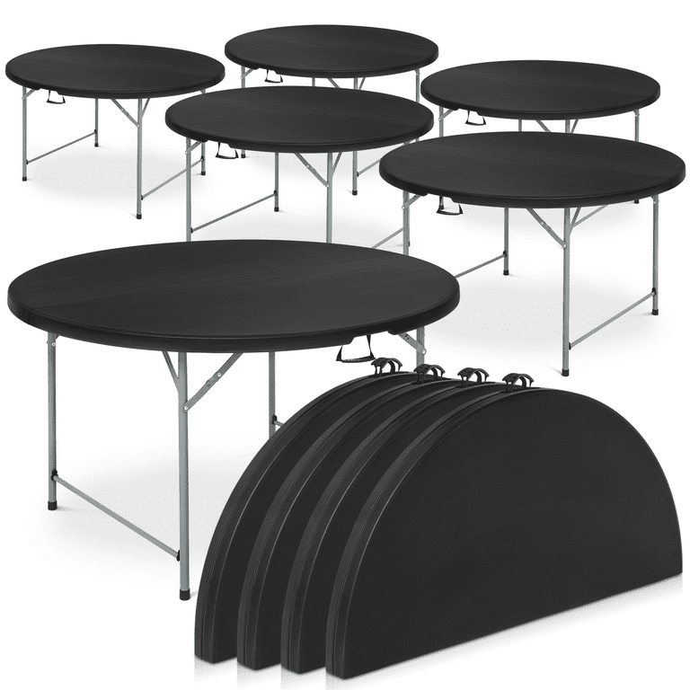 Magshion 4-Foot Plastic Folding Card Table Set Of 5, Indoor Outdoor Foldable Table With Carrying Handle And Height Adjustable For Camping Picnic, Black - Walmart Supplies
