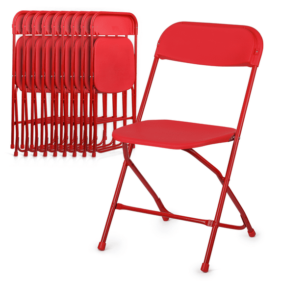 Magshion 10pcs Plastic Folding Chair, Stackable Patio Seat for Wedding Party Meeting Indoor Outdoor, Red