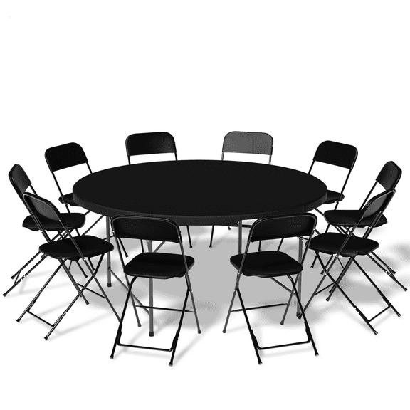 Magshion 11 Pieces 4.5 Ft Foldable Card Table and Chair Set, Folding Round Table Camp Picnic Desk with Handle and Chairs for Indoor Outdoor, Black