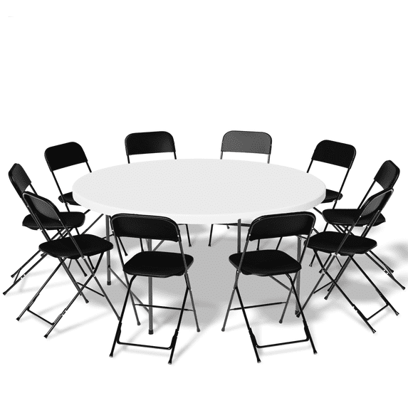 Magshion 11 Pieces 4.5 Ft Foldable Indoor Outdoor Card Table and Chair Set, Round Folding Table Camp Picnic Desk with Handle and Folding Chairs, White/Black