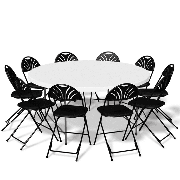 Magshion 11 Pieces 5.5 Ft Plastic Folding Table Set with Foldable Chairs for Picnic, Training, Outdoor Activities, White/Black