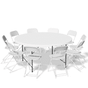 Magshion 11 Pieces 5 Ft Outdoor Fold-in-Half Card Table with Folding Chairs Set for Kitchen Party Picnic Conference Wedding Event, White/Grey
