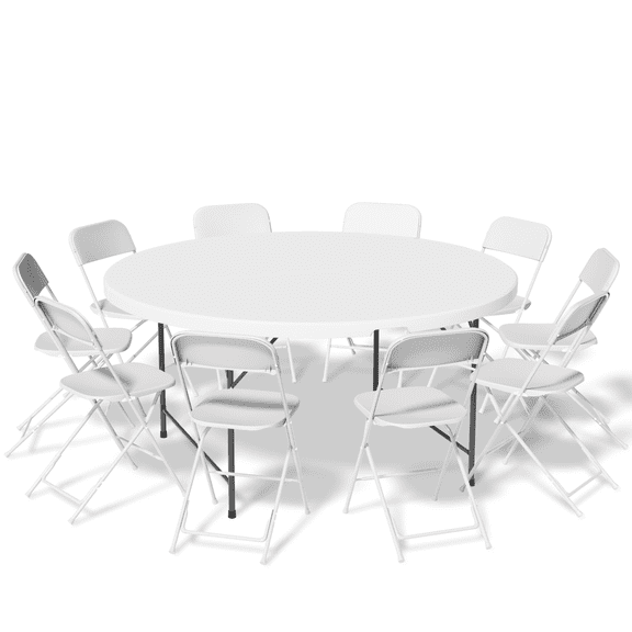 Magshion 11 Pieces 5 Ft Outdoor Fold-in-Half Card Table with Folding Chairs Set for Kitchen Party Picnic Conference Wedding Event, White/Grey