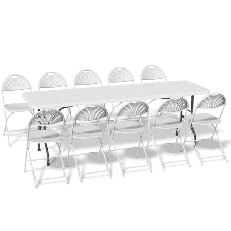 Magshion 11 Pieces 8 Ft White Fold-in-Half Card Table and 10 Chairs Set, for Kitchen Picnic Conference Wedding Event
