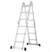 Magshion 12ft 7 in 1 Multi-Purpose Scaffold Ladder, Folding Aluminium Extension A-Frame Ladder with Anti-Slip Feet, 330lbs Capacity, Sliver