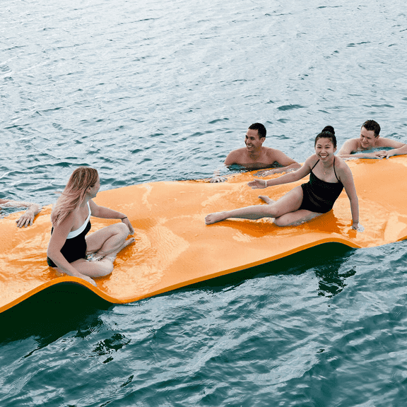 Magshion 12x6FT Floating Water Mat, 3-Layer Tear-Resistant XPE Foam Water Floating Pad, Giant Lake Mat Lily Pad for Recreation Pool River Ocean Outdoor Water Activities, Orange/Yellow