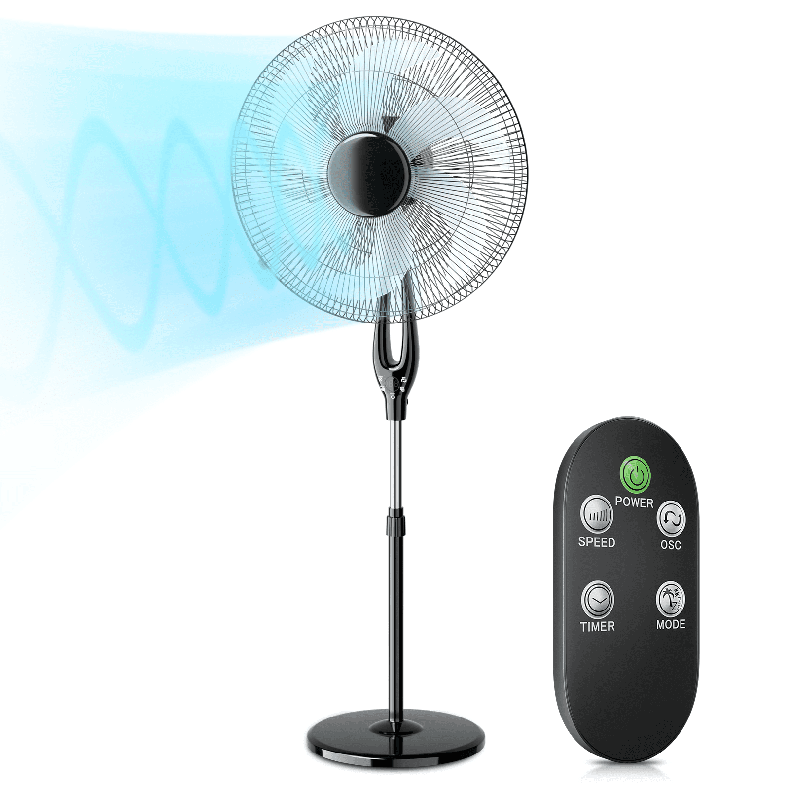 Magshion 17" Oscillating Pedestal Fan with 3 Speeds, Adjustable Standing Cooling Fan with Remote, Ultra Quiet Stand Up Fan, 3 Modes Floor Fan for Home Bedroom Office, Black