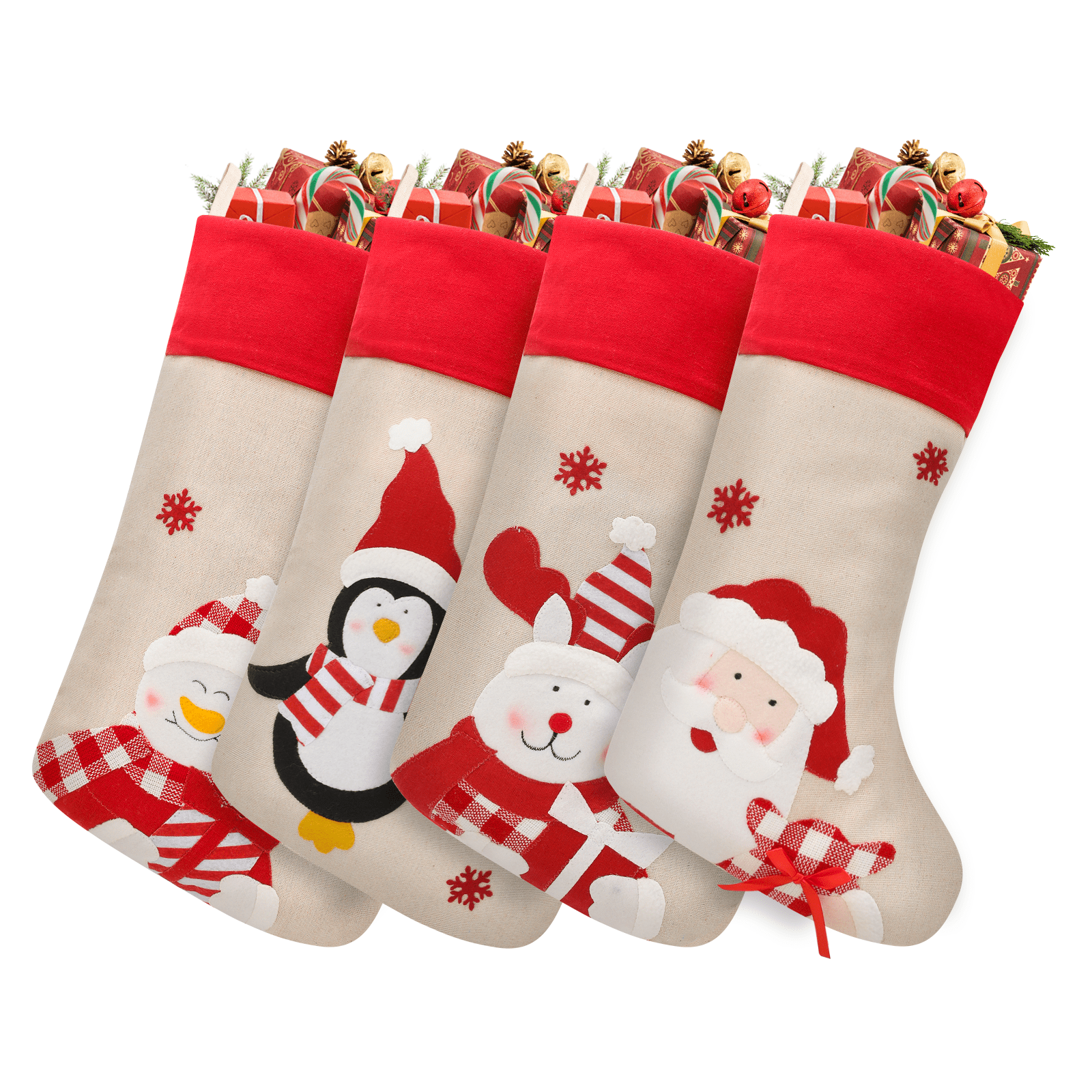 Magshion 19" Festive Family Christmas Stockings, Set of 4, Classic Red